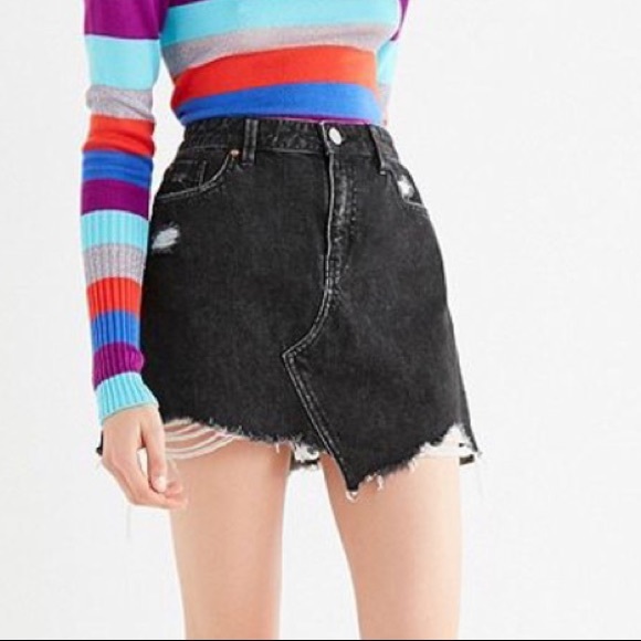 distressed black jean skirt